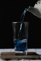 Butterfly Pea Tea. Pour into a glass of blue tea. Welding