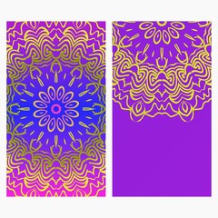 Ethnic Flyer. Templates With Mandalas. Vector Illustration. For Invitation, gift card. Blue, purple color