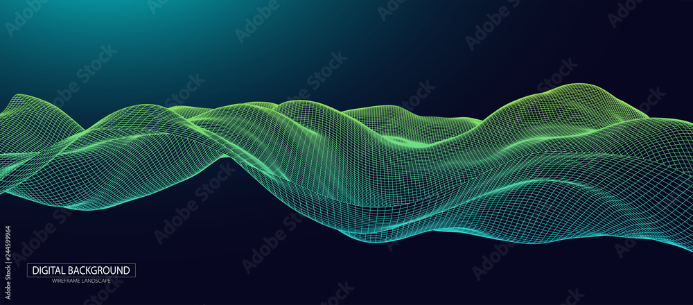 Poster Abstract background with waves. 3D surface.
