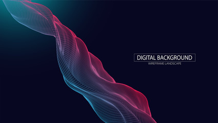 Abstract background with waves. 3D surface.