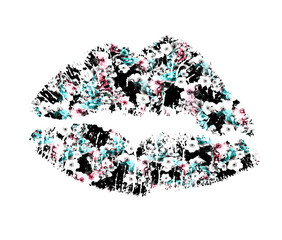 Trendy,lip filled with flowers fashion print.
