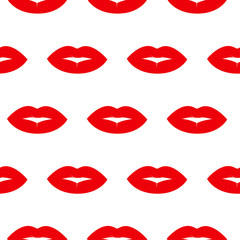 Geometric seamless pattern with red lips isolated on white background. Vector illustration