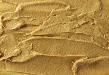 Fototapeta na wymiar Yellow mustard sauce, spread background and texture, top view