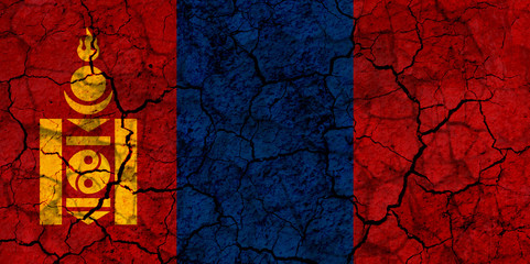 mongolia country flag painted on a cracked grungy wall