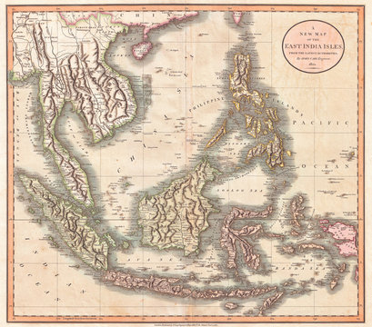 1801, Cary Map of the East Indies and Southeast Asia, Singapore, Borneo, Sumatra, Java, Philippines, John Cary, 1754 &ndash; 1835, English cartographer