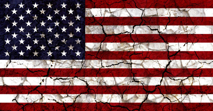 united states of america USA america country flag painted on a cracked grungy wall
