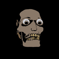 Painted skull with eyes. A scary human face on a black background.