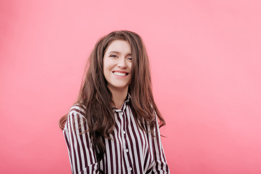 Cheerful Woman With Shaggy Hair