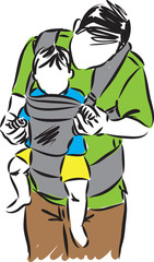 father with son in a baby carrier vector illustration