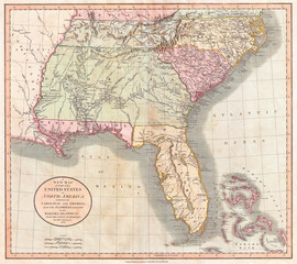1806, Cary Map of Florida, Georgia, North Carolina, South Carolina and Tennessee, John Cary, 1754 – 1835, English cartographer