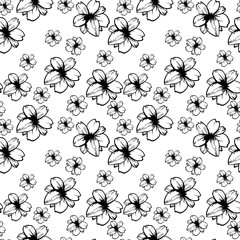 Back and white seamless pattern with cherry flowers. Vector illustration