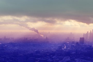 Beautiful winter photo of Moscow panorama with landmarks