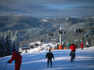 Wierchomla, Beskid Sadecki Mountains, Poland: January, 2011 - ski lift in Wierchomla