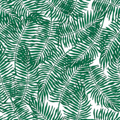Naklejka na ściany i meble Tropical leaves seamless pattern, vector