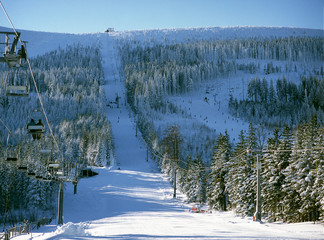 Karkonosze Mountains, Poland: February, 2011 - ski lift on Kopa Mountain, Karpacz