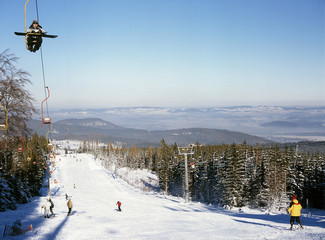Karkonosze Mountains, Poland: February, 2011 - ski lift on Kopa Mountain, Karpacz