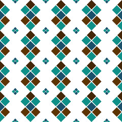 Seamless geometric vintage retro vector pattern background design oriental art with colorful squares diamonds tiled brown blue turquoise white