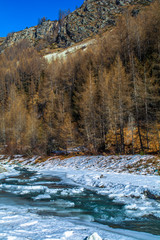Fototapeta na wymiar Torrente in inverno, cascate