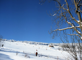 Zieleniec, Lower Silesia Region, Poland: February, 2011 - ski lift in Zieleniec