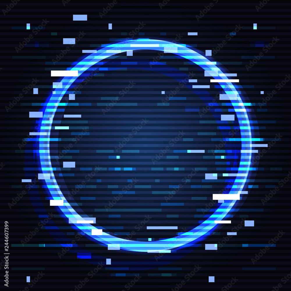 Fototapete glitch circle. round object in computer style effect. vector design art