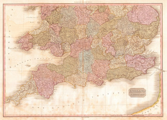1818, Pinkerton Map of Southern England, includes London , John Pinkerton, 1758 – 1826, Scottish antiquarian, cartographer, UK