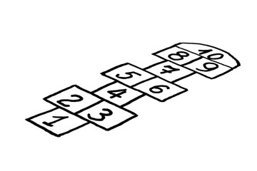 hopscotch game, drawn in black marker at an angle