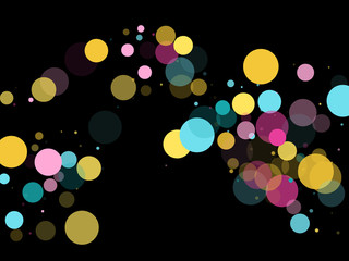 Memphis round confetti festive background in cyan blue, pink and yellow. Childish pattern vector.