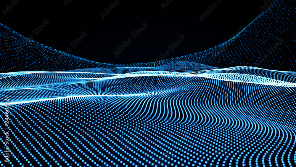 Aufkleber music abstract background blue. abstract polygonal low poly wave background with connecting dots and