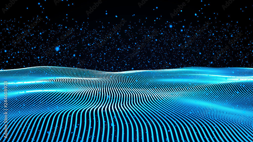 Poster music abstract background blue. abstract polygonal low poly wave background with connecting dots and