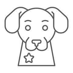 Police dog thin line icon, guard and pet, animal sign, vector graphics, a linear pattern on a white background.