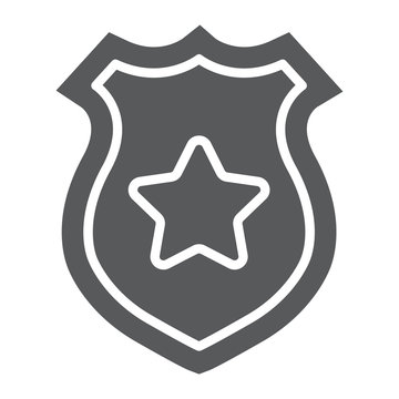 Police badge glyph icon, police and sheriff, officer badge sign, vector graphics, a solid pattern on a white background.