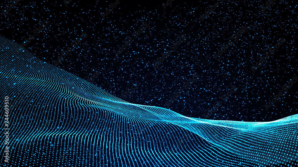 Poster music abstract background blue. abstract polygonal low poly wave background with connecting dots and