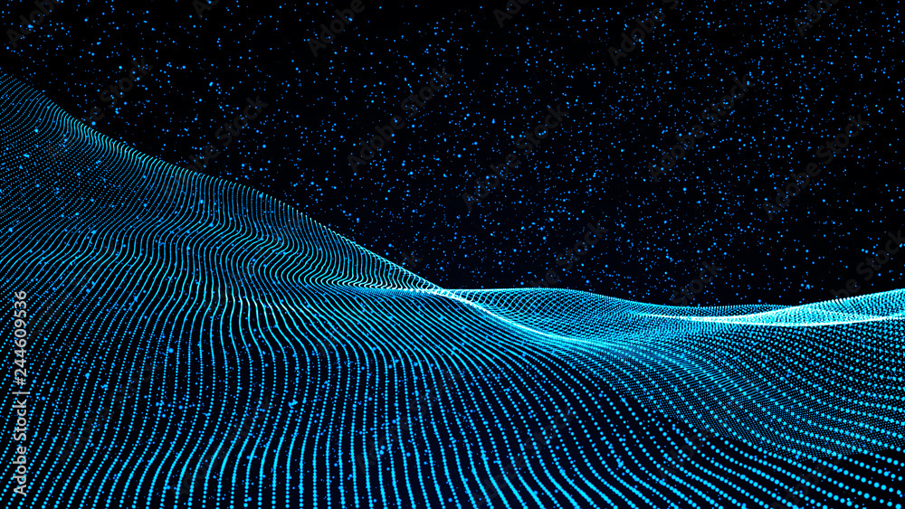 Poster music abstract background blue. abstract polygonal low poly wave background with connecting dots and