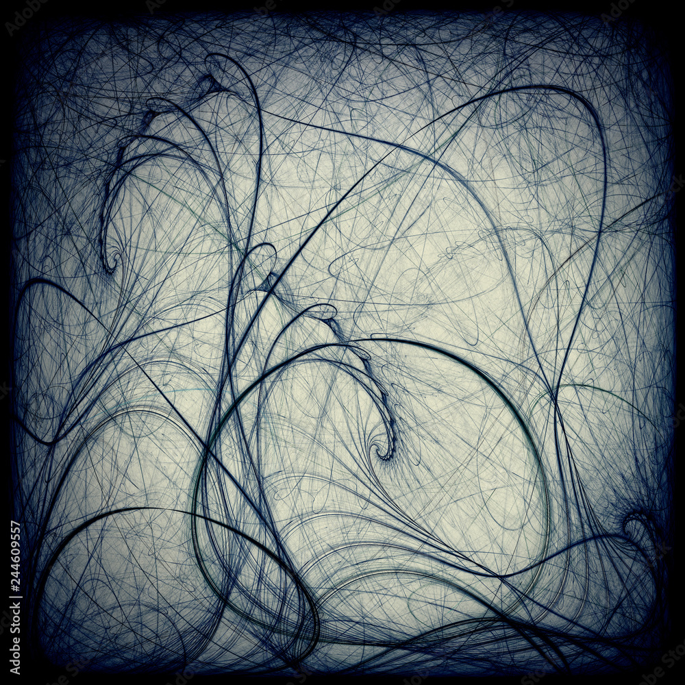 Poster Abstract fractal pattern with dark blue curls