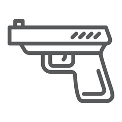 Obraz premium Gun line icon, weapon and revolver, pistol sign, vector graphics, a linear pattern on a white background.