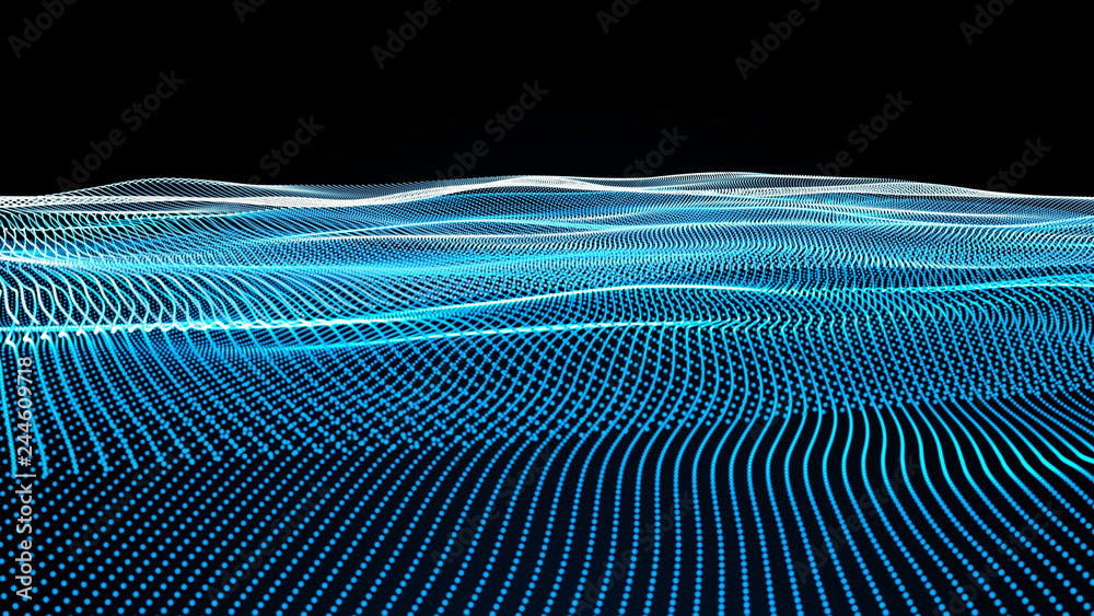 Poster music abstract background blue. abstract polygonal low poly wave background with connecting dots and