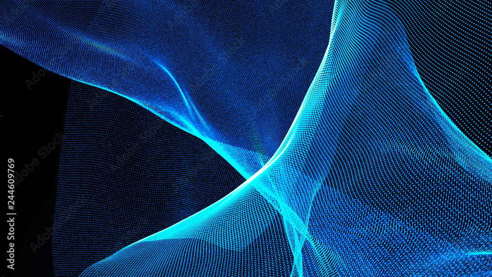 Poster clash of musical waves. interweaving of atomic particles in space. network connection structure. lar