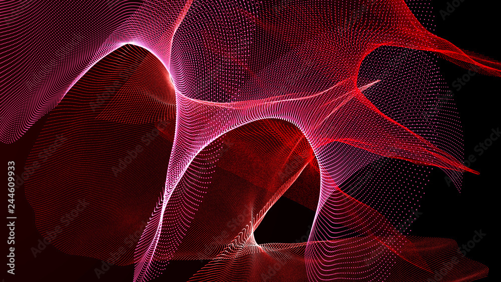 Poster clash of musical waves. interweaving of atomic particles in space. network connection structure. lar