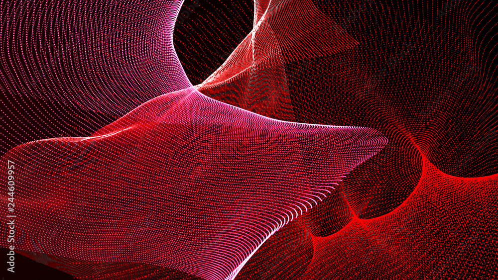 Poster clash of musical waves. interweaving of atomic particles in space. network connection structure. lar