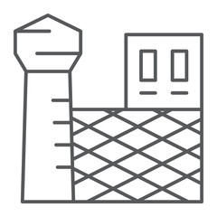Prison thin line icon, building and security, jail sign, vector graphics, a linear pattern on a white background.
