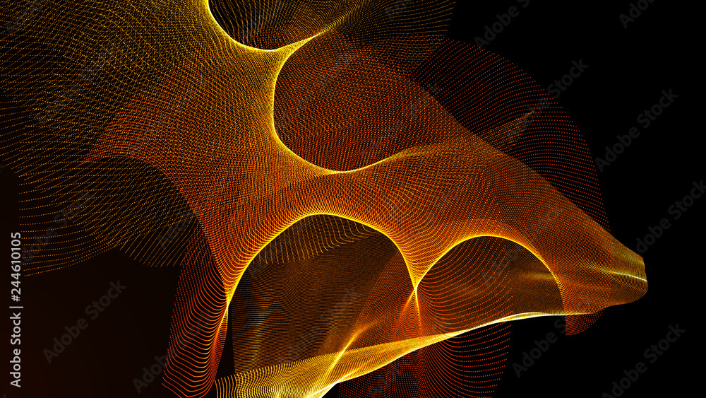 Poster clash of musical waves. interweaving of atomic particles in space. network connection structure. lar