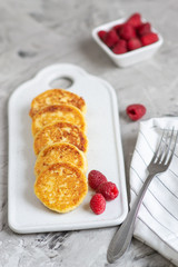 Cottage Cheese Pancakes with Raspberries, Healthy Breakfast, Traditional Food