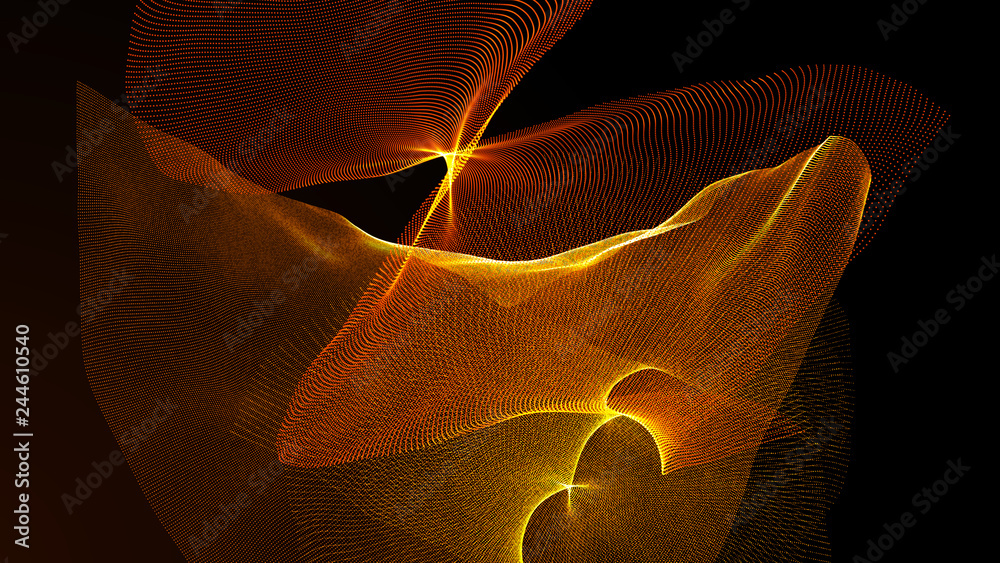 Poster clash of musical waves. interweaving of atomic particles in space. network connection structure. lar