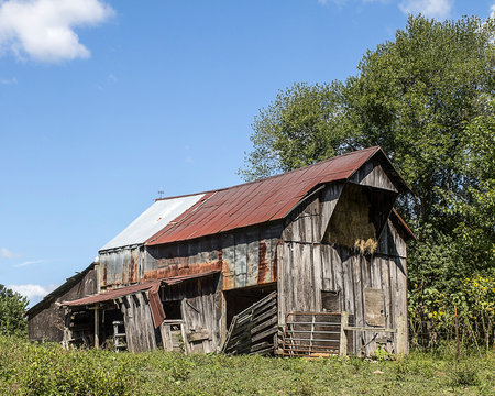 Aging barn and hayloft in a rural area. 