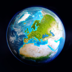 Realistic Planet Earth on Black Background - Europe - Elements of this image furnished by NASA