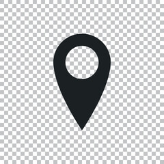 Map pin icon isolated on transparent background. Pointer symbol. Location sign. Navigation map, gps, direction, place, compass, contact, search concept. Flat design. Vector Illustration