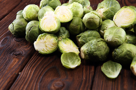 organic Brussels sprouts. Antioxidant balanced diet eating with Brussels sprouts