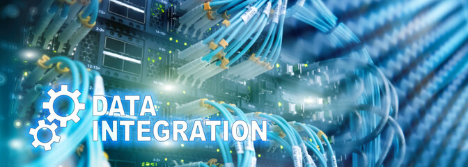 Fototapeta na wymiar Data integration information technology concept on server room background.