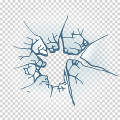 Broken window glass. Realistic daylight design vector illustration.