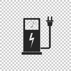 Electric car charging station icon isolated on transparent background. Flat design. Vector Illustration
